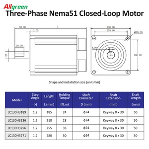 Controlador de Motor Paso a Paso Allgreen 6.9A AC150V~250V 1000PPR 24/28/35/50N.m Trifásico Nema51 de Circuito Cerrado para 3D/CN - Product Image 5