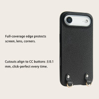 Étui de téléphone en cuir grainé personnalisé avec logo pour iPhone 17 Series, coque arrière OEM avec cordon détachable, vente en gros