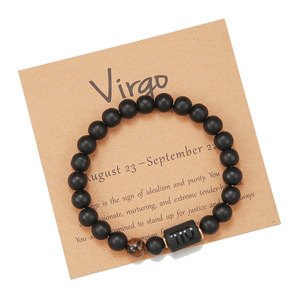 Pulsera del zodiaco para <span class=keywords><strong>hombre</strong></span> y mujer, pulsera de horóscopo con constelación de piedra de ónix negro mate de 8mm, regalos - Product Image 3