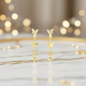 Pendientes Colgantes de Mariposa Dorada E955 para Mujer, Chapados en Oro, con Cristales de Estrás, Elegantes para Uso Diario - Product Image 2