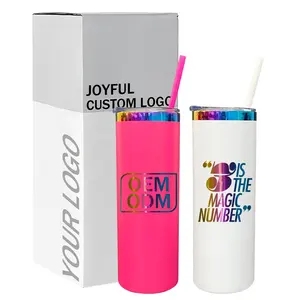 Custom Logo Print Eco Friendly black blue white pink yellow 20oz double walled stainless steel Tumbler Cup with colored straw