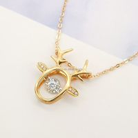Nouveauté Collier en or massif 18 carats avec pendentif animal cerf en mouvement orné de diamants pour femme et fille