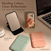 Miroir de poche pliable avec support, 4 couleurs, couverture en cuir PU, miroir compact HD, vente en gros