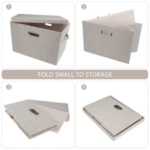 Wholesale <b>Large</b> Collapsible Stackable Beige Linen Fabric Storage <b>Bins</b> with Lids Closet Boxes Storage Organizer Container - Product Image 4
