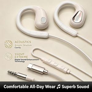 Auriculares con cable de 3.5mm y auriculares con cable tipo C, auriculares de clip para la oreja, auriculares abiertos con micrófono incorporado para teléfonos - Product Image 2