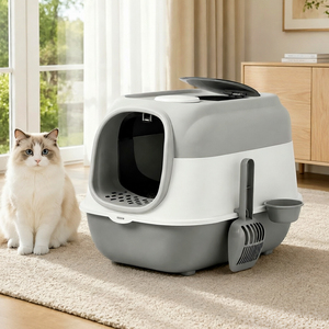 Poland Stock All-in-One <b>Cat</b> <b>Litter</b> Box with Food Bowl & Scoop 180° Full Flip Lid EU Dropshipping 51cm - Product Image 1