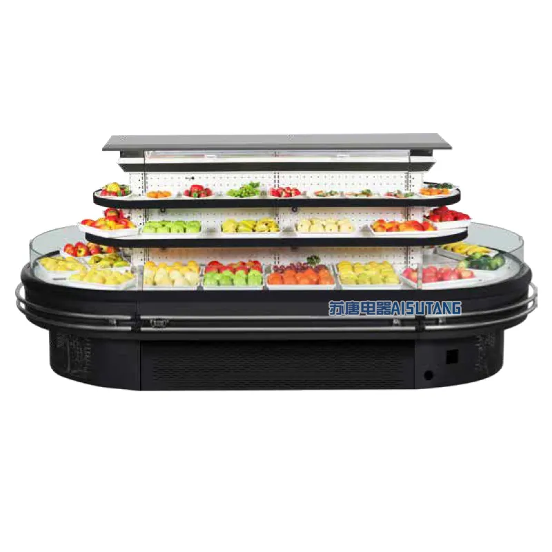 Aufrechte Multi deck Open Showcase Round Island Cooler Vertikaler Gemüse frucht kühlschrank