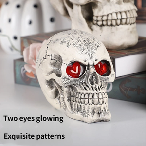 Tête de squelette gothique en résine foncée lumineuse, décoration d'Halloween effrayante, ornement de bureau créatif, cadeau - Product Image 3