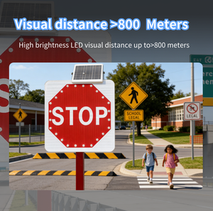 لافتة توقف وسلامة مرورية من الألومنيوم بطول 800 مم تعمل بالطاقة الشمسية مع إضاءة LED وامضة على شكل ثماني الأضلاع للسلامة على الطرق - Product Image 4