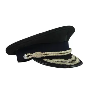 Casquette brodée à visière noire pour pilote d'avion, chapeau de capitaine de mer