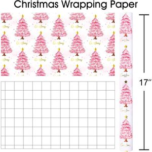 MAYPLUSS Christmas Wrapping Paper Roll 17in X 33ft <b>Pink</b> Tree Star Design Reversible Gift <b>Wrap</b> for Holiday Crafting - Product Image 4