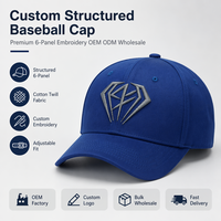 Casquette de baseball ajustable à 6 panneaux en sergé de coton structuré avec logo brodé personnalisé