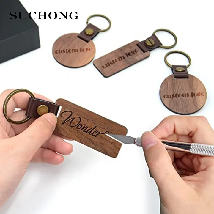 Porte-clés en bois de rose personnalisé en cuir, porte-clés en bois pour gravure Laser Llaveros Madera