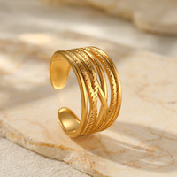 Bague géométrique en acier inoxydable tendance, polyvalente, unique, plaquée or 18 carats, ouverture réglable, unisexe, bijoux tendance pour un usage quotidien
