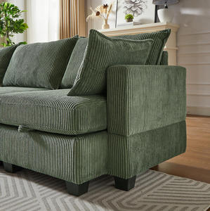 Modern Corduroy Convertible <b>U</b>-Shaped Modular Sofa Bed Set with Chaise and Six Modules Memory Foam Filled Wood Legs - Product Image 6