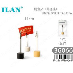 Clip in legno per appunti e biglietti da visita da 11 cm con base e supporto, organizer da scrivania, articolo per ufficio - Product Image 1