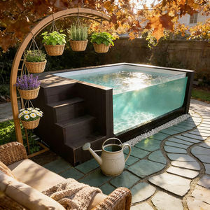 Piscine hors sol en WPC avec structure en acier, design personnalisable et cascade, équipée d'une pompe et d'un bâche pour piscine familiale - Product Image 1