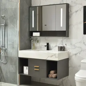 Lanjia-armario de medicina AZG020 con espejo, tocador individual de madera sólida para baño, novedad de 2022