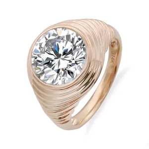 new style graceful line bezel setting 14k white/yellow gold men ring with 10mm round cut moissanite rings