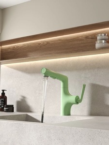 Nuovo Rubinetto Moderno Monocomando in Rame Puro con Ceramica, per Lavabo Bagno, Acqua Calda e Fredda, con Doccetta Estraibile Regolabile, Colore Bianco <span class=keywords><strong>Latte</strong></span> Rosa - Product Image 3