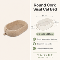 Cama Redonda para Gatos de Corcho y Sisal, Casa Nido Natural para Gatos con Superficie Rascable de Sisal, Mueble Ecológico para Mascotas de Color Beige Claro para Gatos de Interior