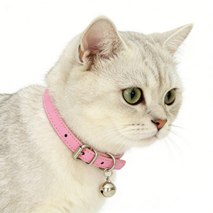 Pet Collars Leather Adjustable With Bell For Cats And <b>Dogs</b> Small Medium Size Trendy Ins Style Monochrome Design - Product Image 2