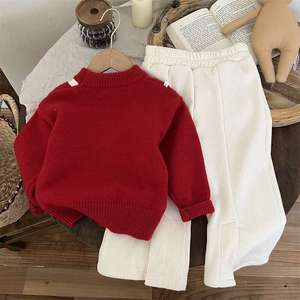 Autunno e inverno 2024 nuova ragazza 2 pz vestito rosso Top <span class=keywords><strong>pantaloni</strong></span> per bambini e tuta per ragazze maglione abiti per ragazze - Product Image 2