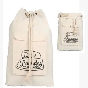 Custom oversized thickened hotel dirty clothes shoe storage laundry bag super large cotton canvas drawstring bag with logo