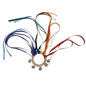 Wholesale Natural <b>Wood</b> Hand Shake Bells With <b>Rainbow</b> Silk Ribbon Orff Percussion Instrument For Infant Sensory Hand Shaker - Product Image 1