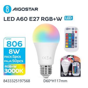 Aigostar Led C37 E14 <b>Rgb</b>+W 4.8W 470Lm With Remote <b>Control</b> Smart Bulb - Product Image 3
