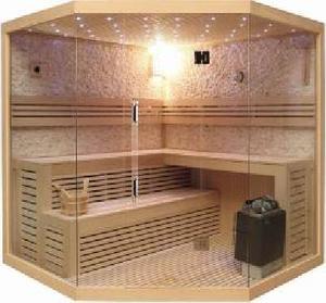 Traditionelle Hölzerne Dampfsauna in Eckform für die Ganze Familie für den Innenbereich - Product Image 2