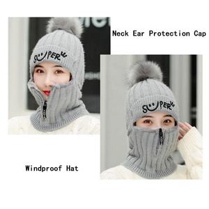 Gorro de lana cálido de invierno para hombre, bufanda de punto, calentador de cuello, a prueba de viento y frío, gorro grueso de felpa para mujer con protección para las orejas - Product Image 4