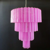Énorme lustre vintage en verre de Murano en soie fuchsia rose de haute qualité