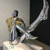 Sculpture d'art en fibre de verre en forme de robot miroir, décoration de vitrine de magasin de luxe, point photo futuriste, entrée de fête KTV