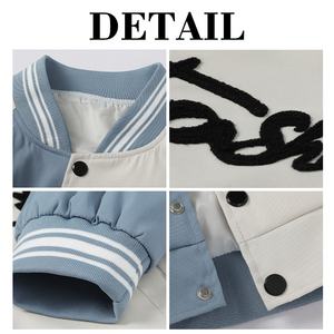 เสื้อแจ็คเก็ตเบสบอลทรงหลวมแบบมีกระดุมแป๊ก แบรนด์ KingSen รุ่น Men's Color Block Flocking Embroidery Drop Shoulder Varsity Jacket  ตกแต่งด้วยลายปักแบบ Flocking  ทรงโอเวอร์ไซส์ - Product Image 6