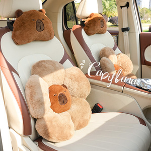 Appuie-tête et support lombaire pour voiture Capybara, design ours mignon en peluche, pour toutes les saisons, ajustement universel - Product Image 1