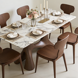 Tavolo da Pranzo Rettangolare Moderno di Lusso in Marmo con Base in Legno Massello di Noce Premium, Tavolo Postmoderno per <span class=keywords><strong>Soggiorno</strong></span> di Appartamento - Product Image 4