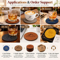Sous-verres en cuir personnalisés avec logo en relief, imprimés par sublimation, pour tasses à café, boissons, maison, bureau, café, bar, cadeaux