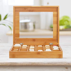 Wooden Tea <b>Box</b> Large Capacity With Lid For Tea Bag Storage Coffee Pod Organizer <b>Gift</b> Packaging <b>Box</b> <b>Empty</b> Container - Product Image 3