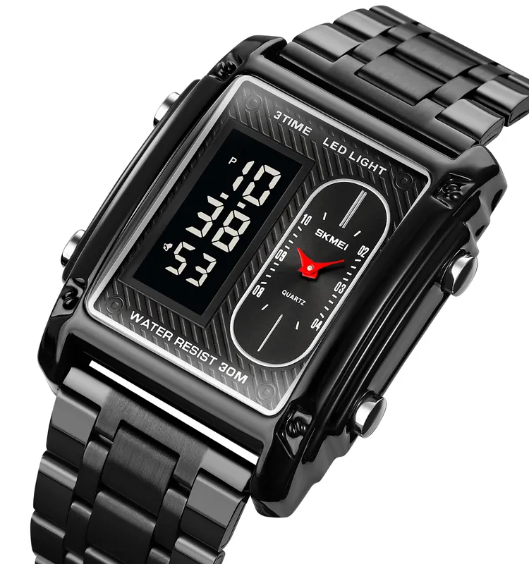 mens stainless steel strap wrist watch 3ATM waterproof alloy digital watch Skmei 1868