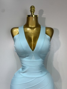 Abito da donna senza maniche, sexy, con scollo a V, con nappe, aderente, elegante, da sera, per feste, di alta qualità, per club, compleanno - Product Image 5