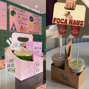 Portabicchieri da Asporto per Caffetteria e Panetteria, Supporto Ecologico in <span class=keywords><strong>Cartone</strong></span> per 2 Tazze con Manico - Product Image 3