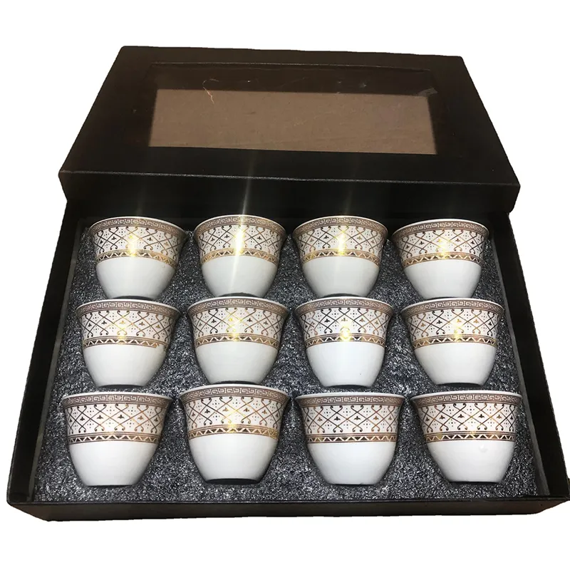 Fabrika promosyon fiyat seramik kupalar hediye kutu seti türkiye kahve fincanı 12 adet Set arapça çay kupalar toptan