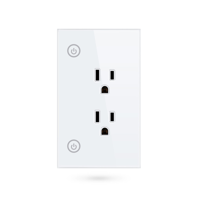 Tuya Smart US Version 2CH WiFi Smart Wall Socket Alexa/Google Assistant 15A Outlet Timer Schedule ABS Glass Panel PST-SM-PW801