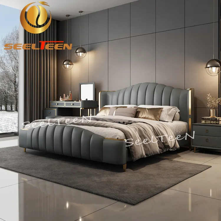 Pabrik Foshan bintang 5 furnitur langsung dinding beludru desain kamar tidur Hotel