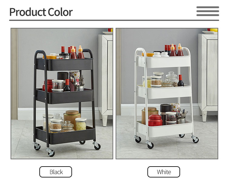 Easy Assemble Storage Trolley Carts With 2 Curved Handles