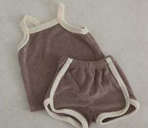 Ensemble de vêtements d'été pour petite fille, 2 pièces, débardeur et <span class=keywords><strong>short</strong></span>, bretelles spaghetti, veste en coton éponge, ensemble de vêtements pour filles - Product Image 2