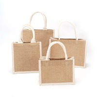 Sacs fourre-tout en jute personnalisés avec logo, poignées en coton, écologiques et réutilisables pour mariages et courses - Fermeture à bouton