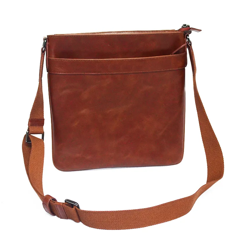 luxury brown mens genuine leather messenger crossbody shoulder bag