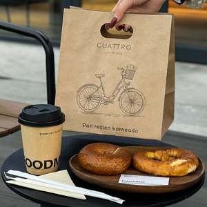 Sacs de courses en papier kraft biodégradables personnalisés, écologiques, avec poignées découpées, adaptés aux aliments, pour boulangerie - Product Image 6